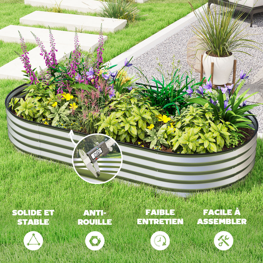6' x 3' x 1' Large Outdoor Planter Box, Galvanized Raised Garden Bed with Metal Plant Stake, Silver