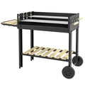 Charcoal Grill,BarbecueÂ Trolley with Double Adjustable Grill, Side Table, Storage Shelf and Wheels, Black
