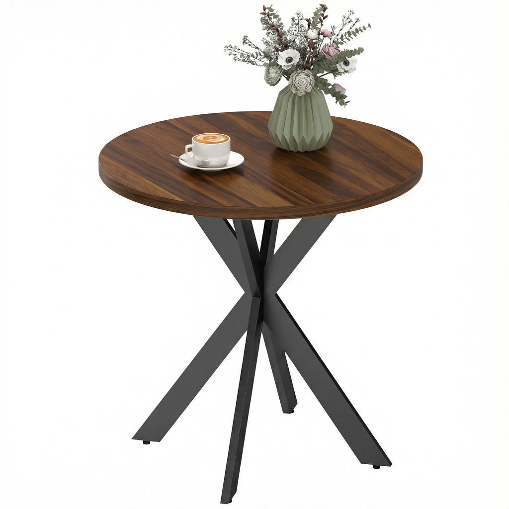 29" Dining Table, Contemporary Round Kitchen Table with Steel Legs, Walnut