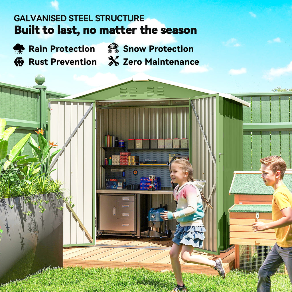 6.5' x 4'  Outdoor Storage Shed, Metal Garden Shed with Lockable Double Doors, 4 Vents, Light Green