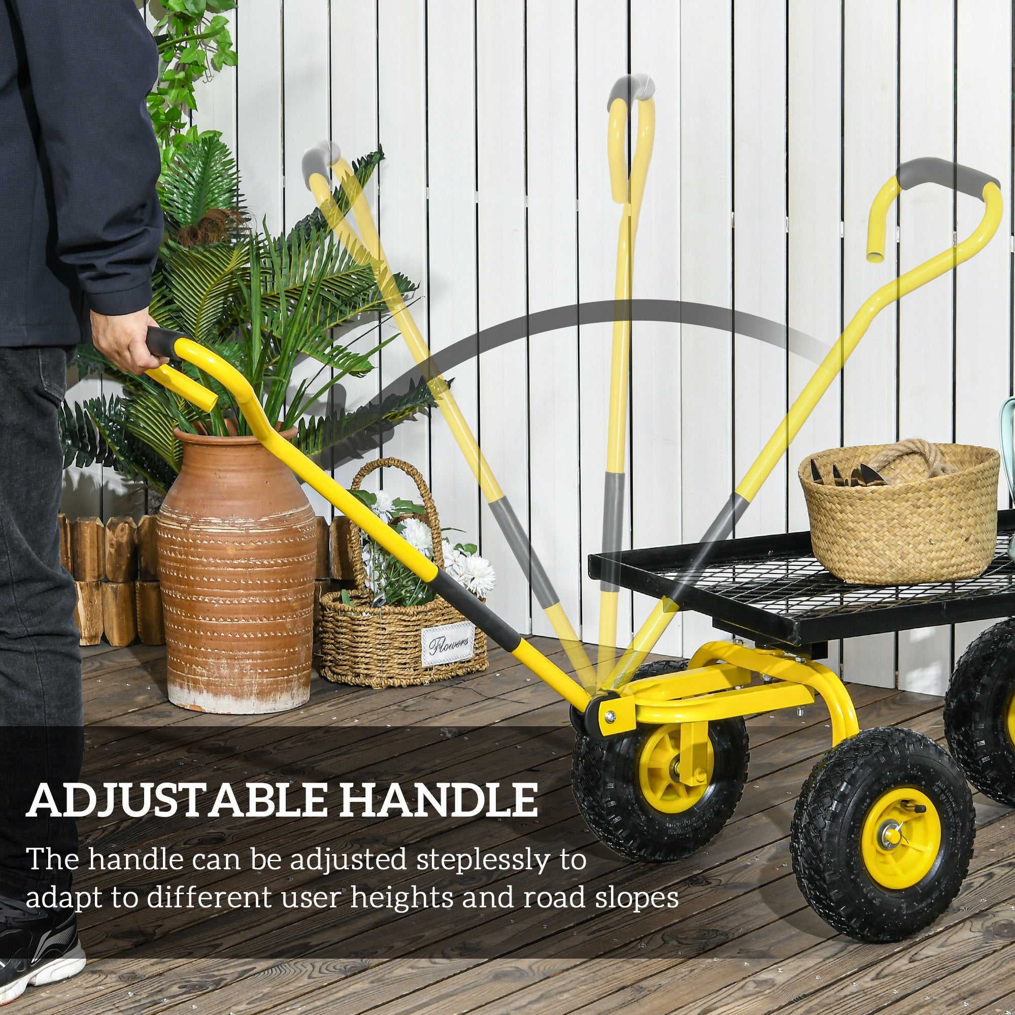 Heavy Duty Garden Wagon Cart with 10" Wheels, 330 lbs Capacity, for Garden, Beach, Lawn, Yellow