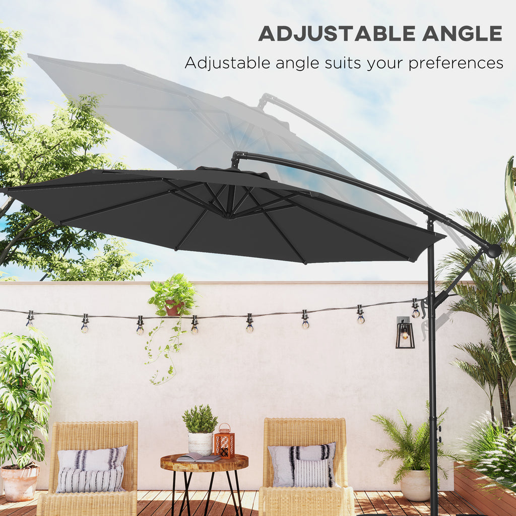 9.7ft Offset Patio Umbrella Garden Hanging Parasol Banana Cantilever Umbrella with Base, Crank, Black