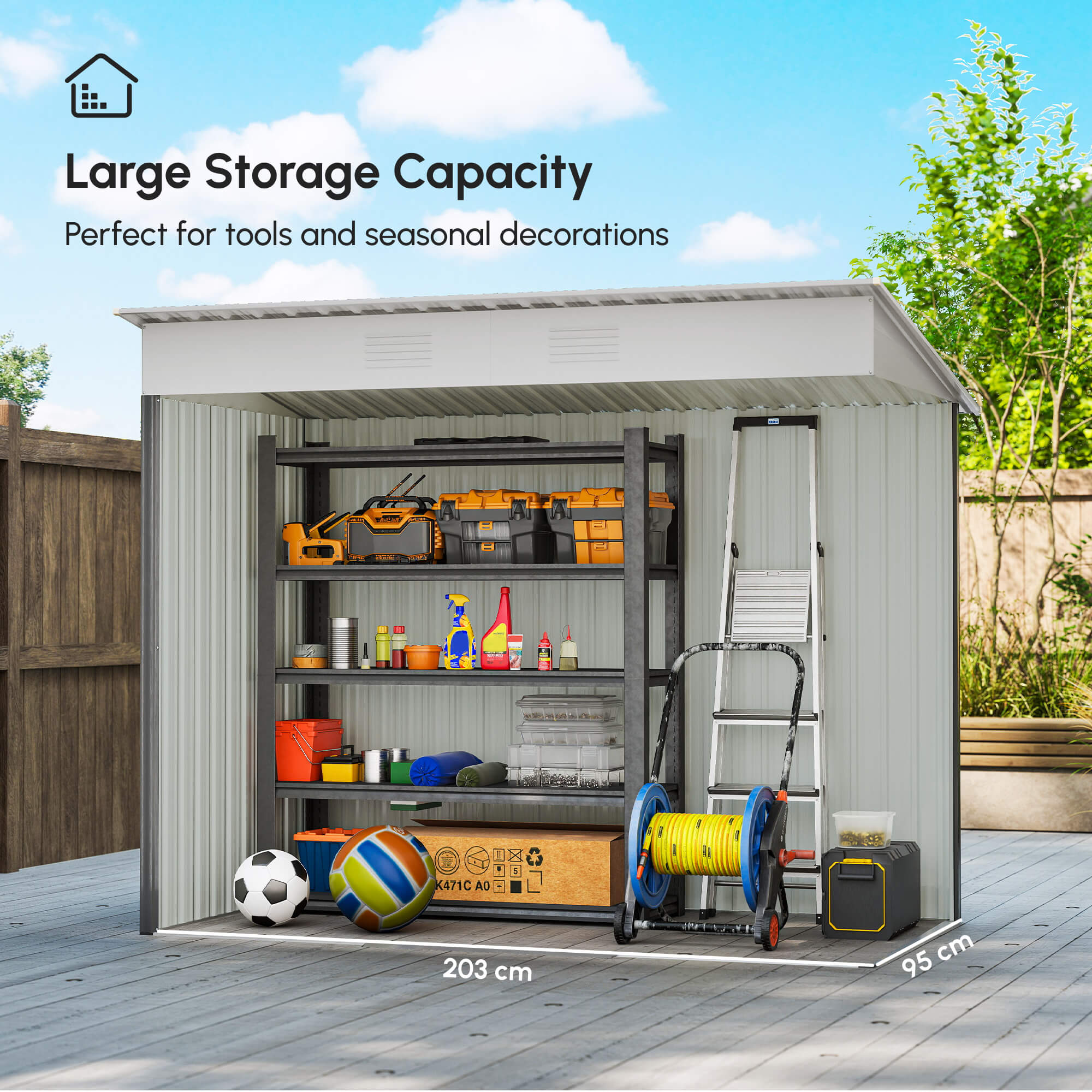 7' x 4' Outdoor Storage Shed, Metal Garden Tool Storage House Organizer with Lockable Sliding Doors and Vents for Backyard Patio Lawn, Charcoal Grey