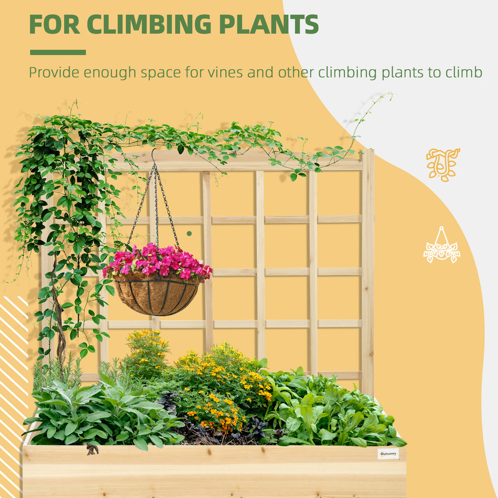 Wood Planter Box with Trellis for Climbing Plants, Raised Garden Bed for Outdoor Flowers Herbs, 43"x46"x47", Natural