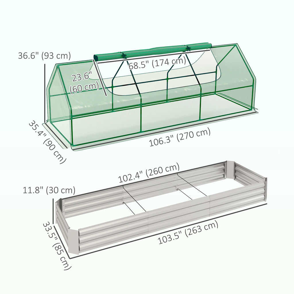 8.6 x 3 x 1ft Raised Garden Bed with Mini Greenhouse, Galvanized Raised Garden Bed with Cover for Herbs and Vegetables, Small Greenhouse for Patio Garden Balcony, Green
