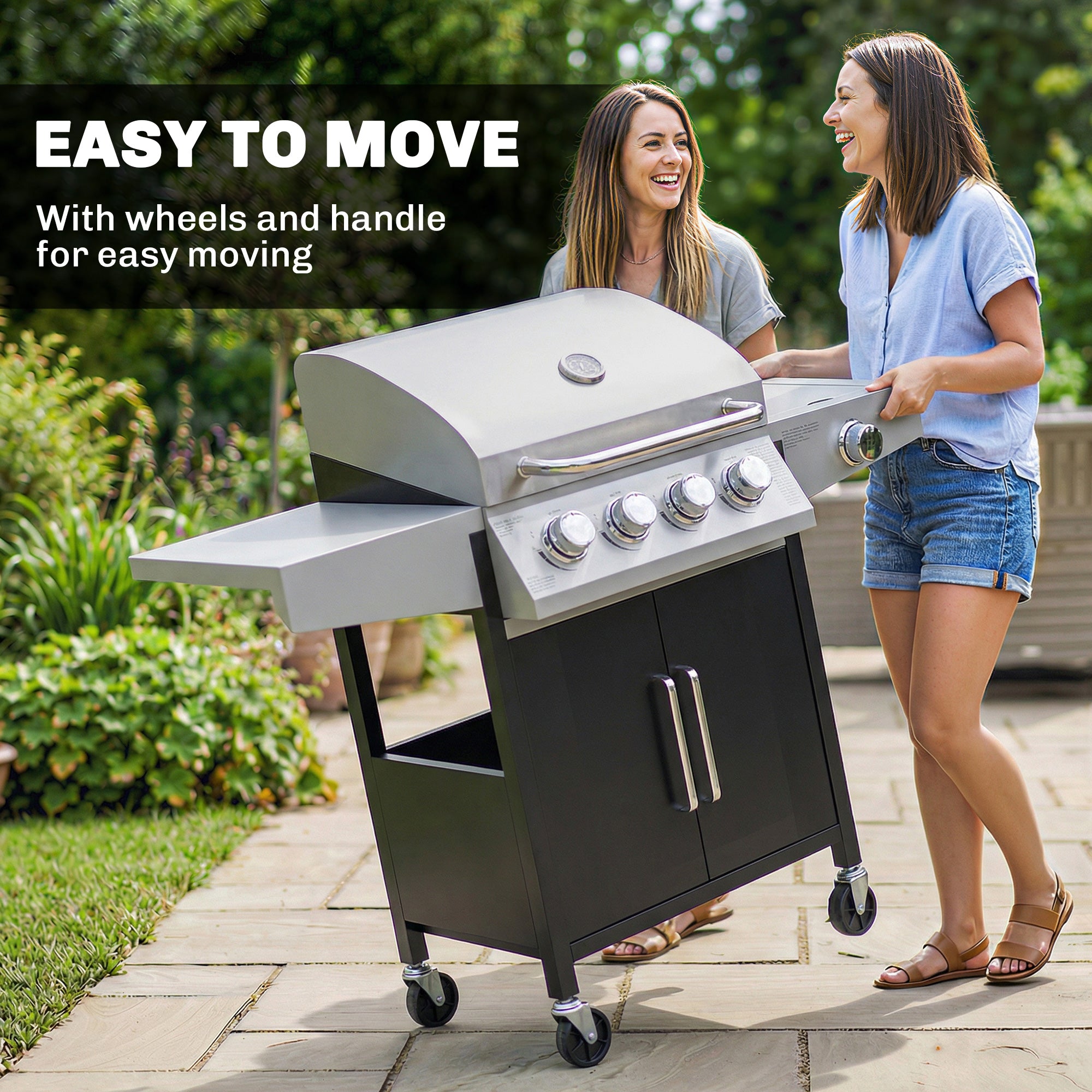 4+1 Burner Liquid Propane Gas Grill, Outdoor Portable BBQ Grill with Side Burner, Warming Rack, Side Shelf