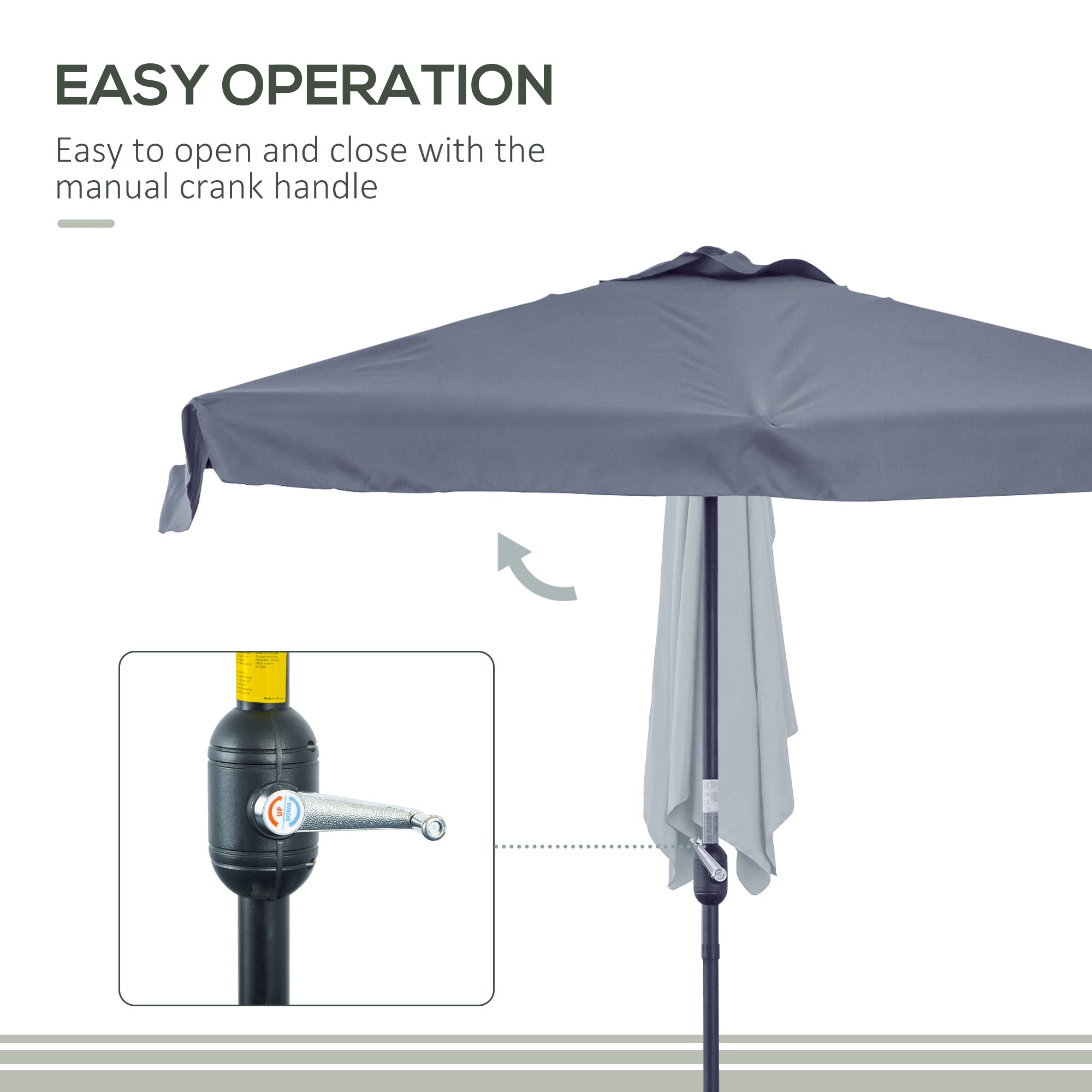 7.5ft Half Umbrella Semi Patio Parasol with Crank Handle, Top Vent for Garden, Balcony- NO BASE INCLUDED, Grey