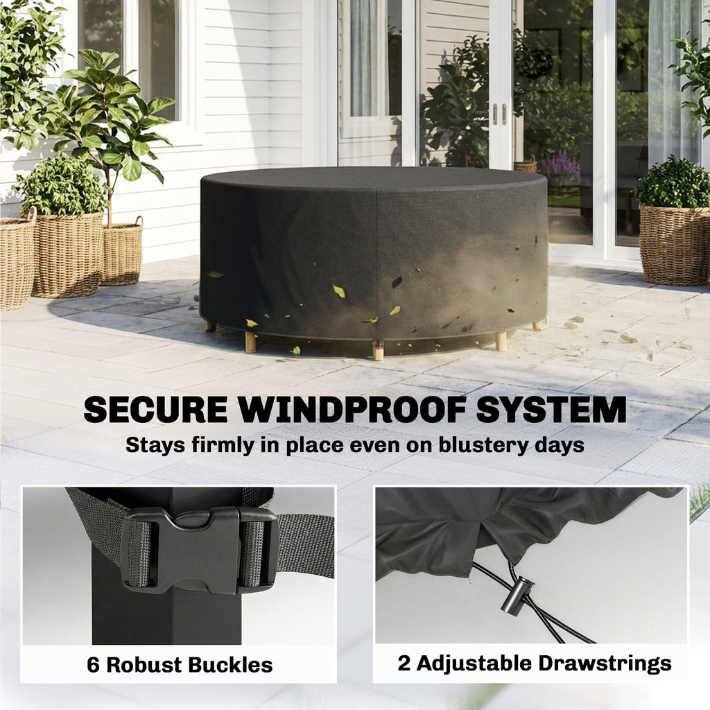 Heavy Duty Outdoor Patio Furniture Cover, Waterproof Round Table Cover for Weather Protection 84.3" Dia. x 27.6"H, Black