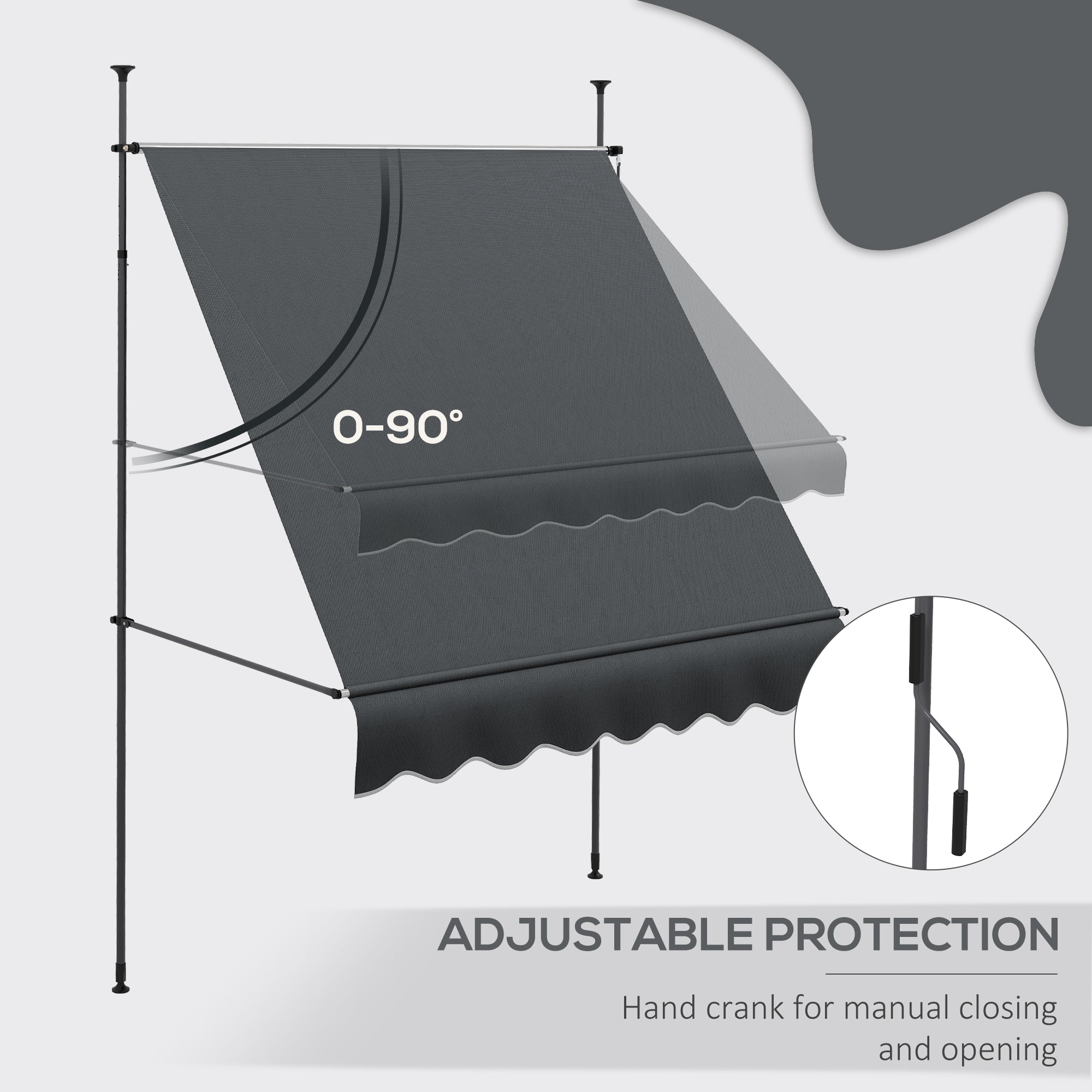 6.5' x 4' Manual Retractable Awning, Non-Screw Freestanding Patio Awning, UV Resistant, for Window or Door, Dark Grey