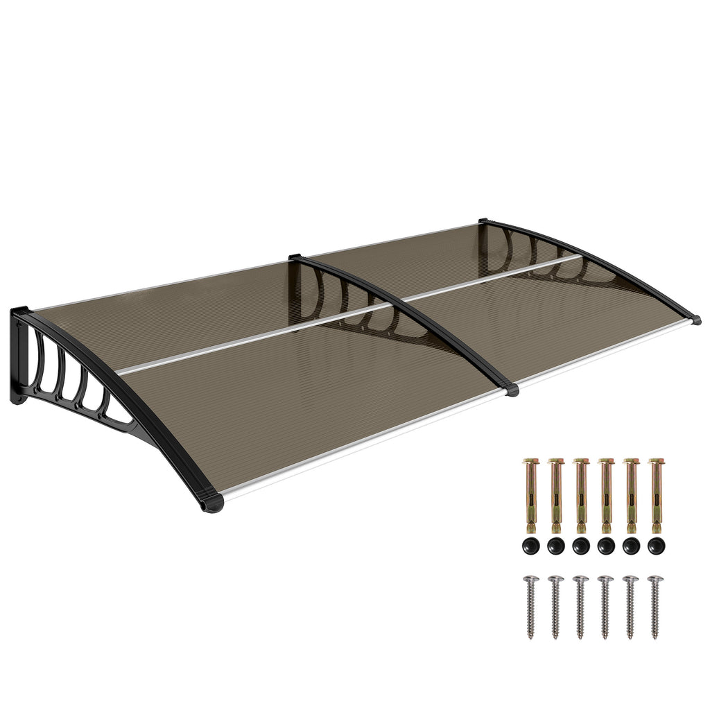 Window Awning Door Canopy, Polycarbonate Front Door Outdoor Patio Cover, Sun Shelter, Hollow Sheet for UV, Rain, Snow and Sunlight Protection, Brown, 80" x 40"