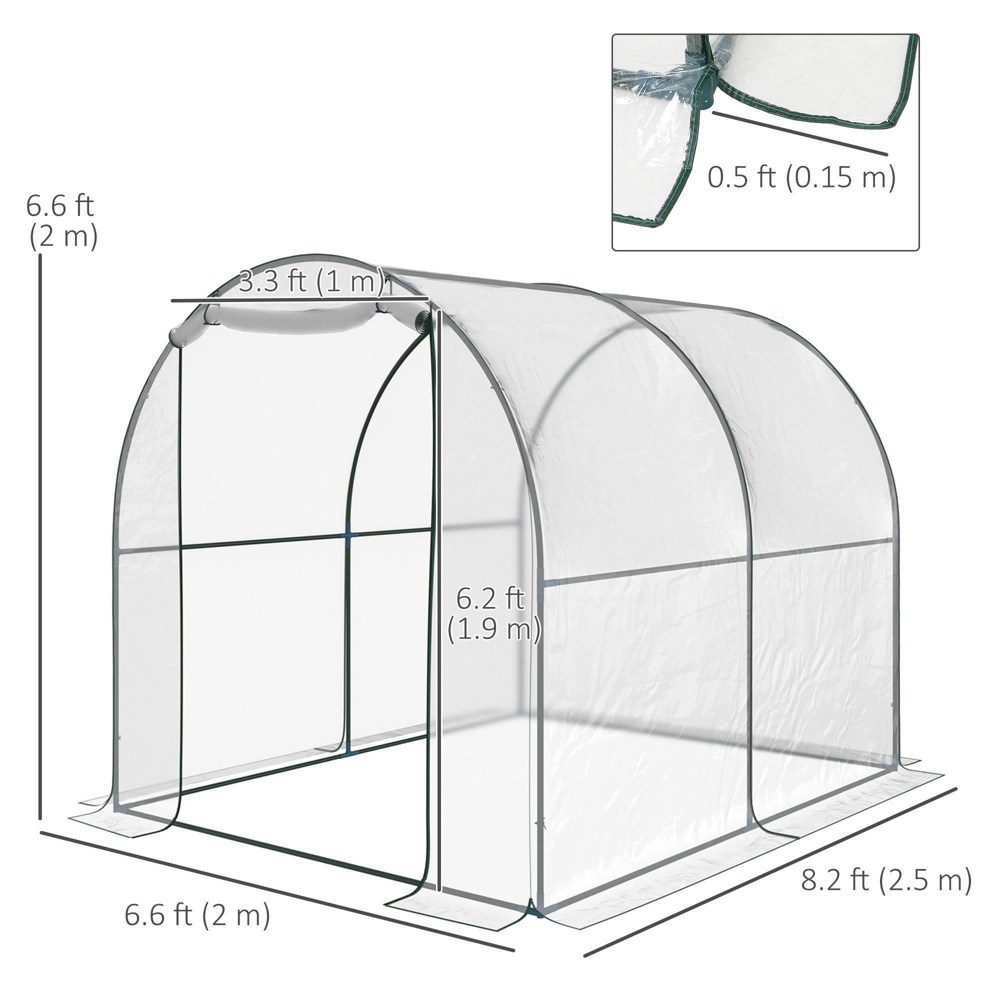 Dome Tunnel Greenhouse Plant Shed with Roll Up Door, 6.6' x 8.2' x 6.6', Transparent