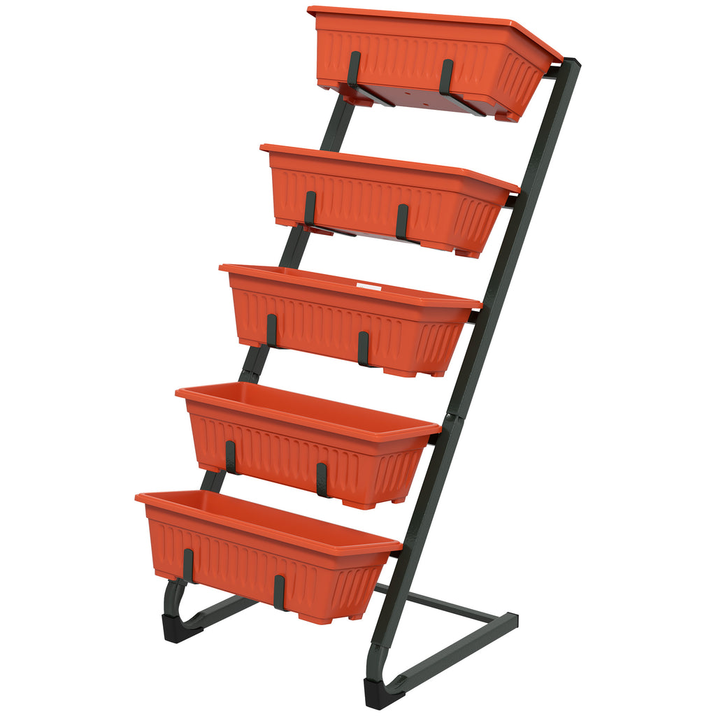 5-Tier Vertical Raised Garden Planter with 5 Container Boxes, Outdoor Plant Stand for Vegetable Flowers, Red
