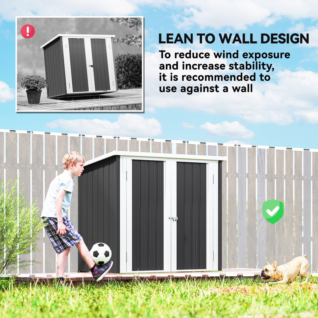 5x3 Lean to Shed with Lockable Door, Durable Metal Shed for Garden, Patio, Lawn, Black