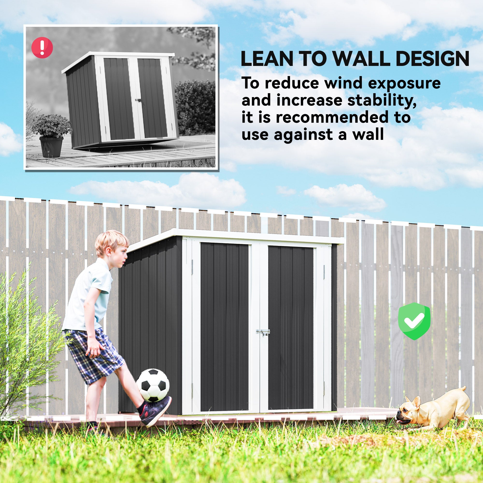 5x3 Lean to Shed with Lockable Door, Durable Metal Shed for Garden, Patio, Lawn, Black