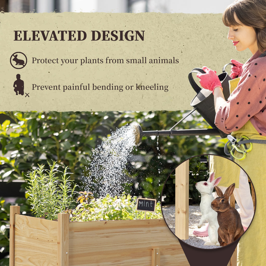 Wooden Raised Planter Box with Drain Holes for Vegetables, Flowers, Outdoor Garden Bed, 45.3x21.7x31.5inch, Natural