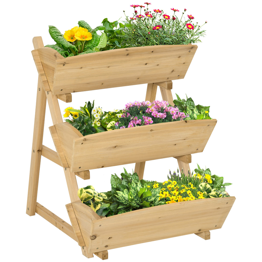 3 Tier Raised Garden Bed, 23.5" x 29.5" x 30.3" Vertical Wooden Elevated Planter Box Kit, Plant Stand for Flowers, Vegetables, Herbs