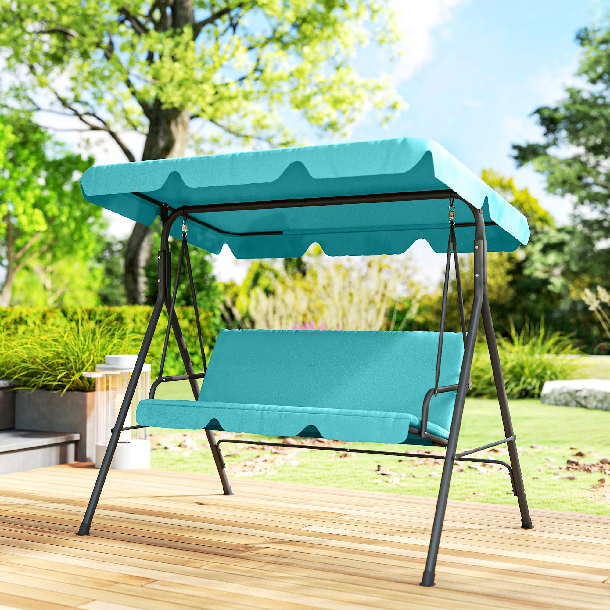 3-Seater Outdoor Porch Swing with Adjustable Canopy, Patio Swing Chair for Garden, Poolside, Backyard, Teal