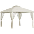 10' x 10' Patio Gazebo Pavilion, 2-Tier Roof Canopy Outdoor Shelter with Steel Frame and Mosquito Netting for Garden, Yard and Outdoor Events, Cream White
