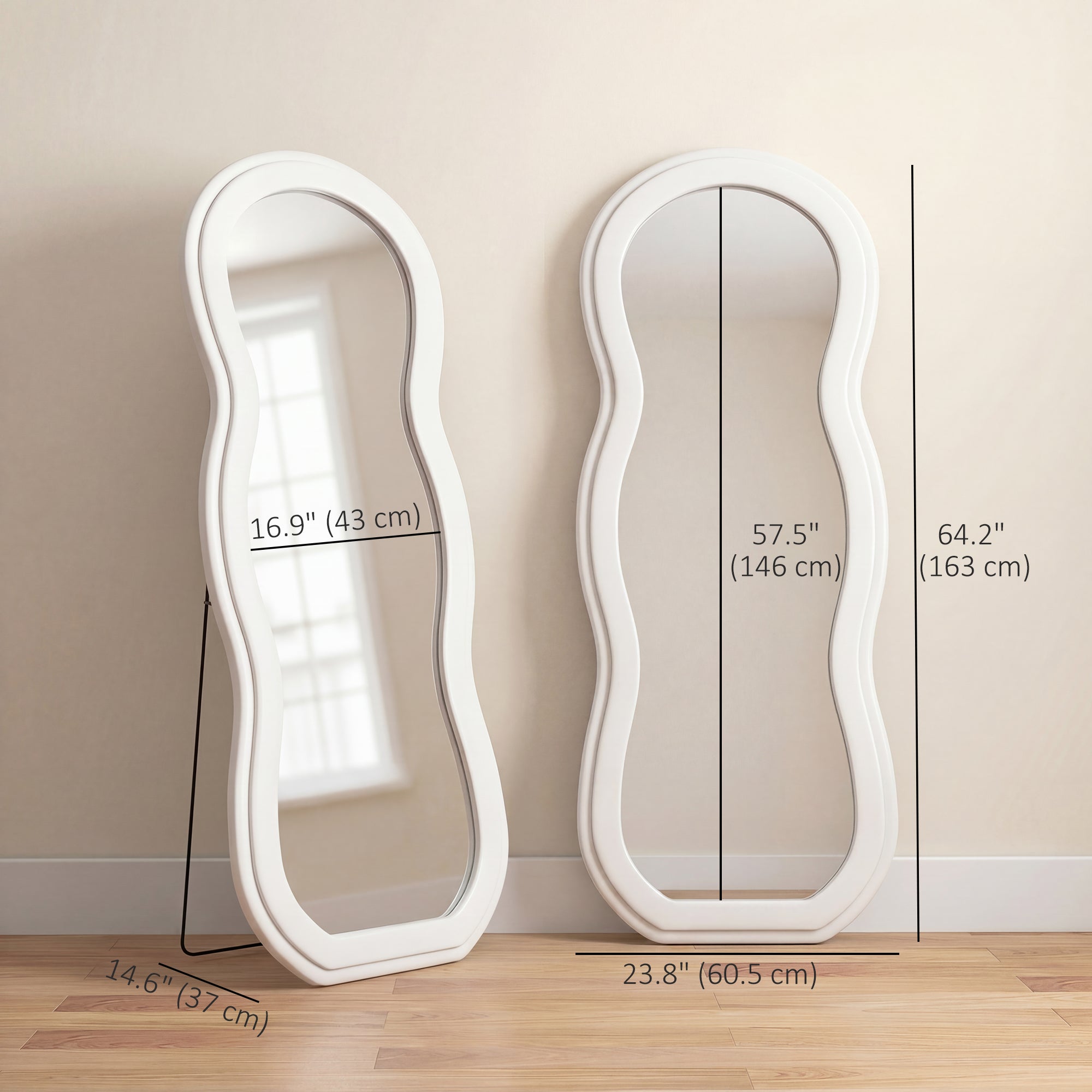 64" x 24" Full Length Mirror, Floor Mirror Hanging or Wall Mount, with Arched Wavy Velvet Frame for Bedroom