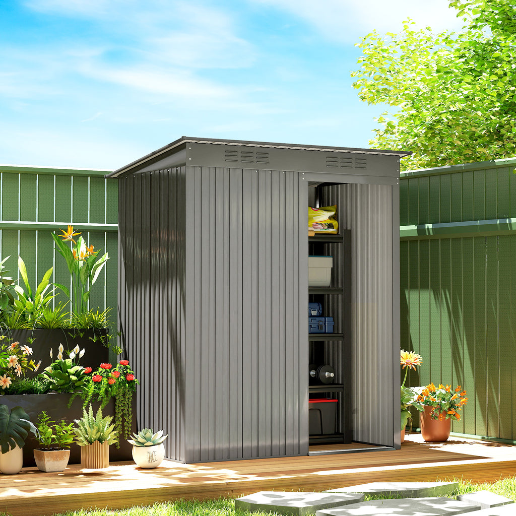 5.2' x 3.5' Outdoor Storage Shed, Easy to Assemble Metal Garden Shed, for Backyard, Lawn, Patio, Light Grey