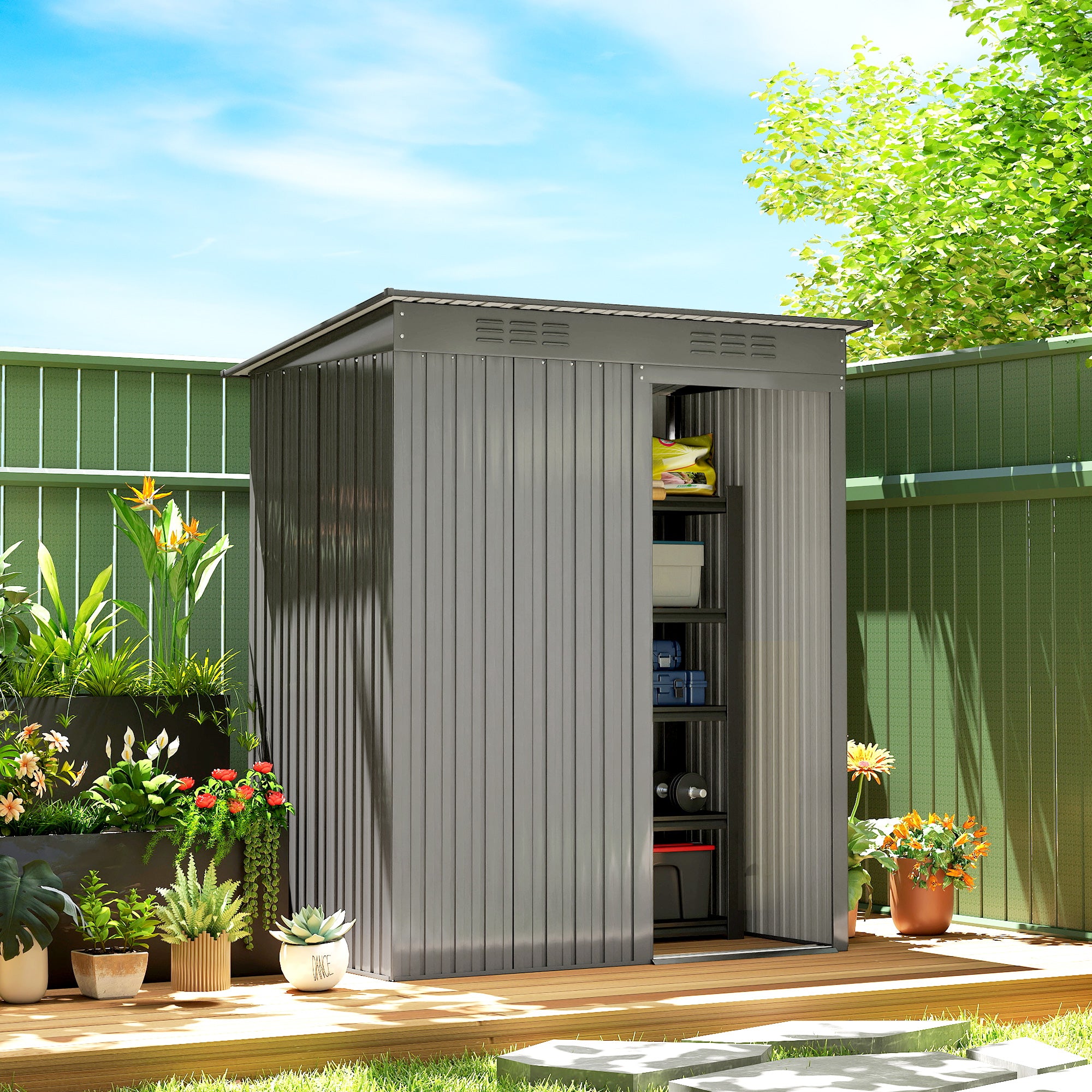 5.2' x 3.5' Outdoor Storage Shed, Easy to Assemble Metal Garden Shed, for Backyard, Lawn, Patio, Light Grey