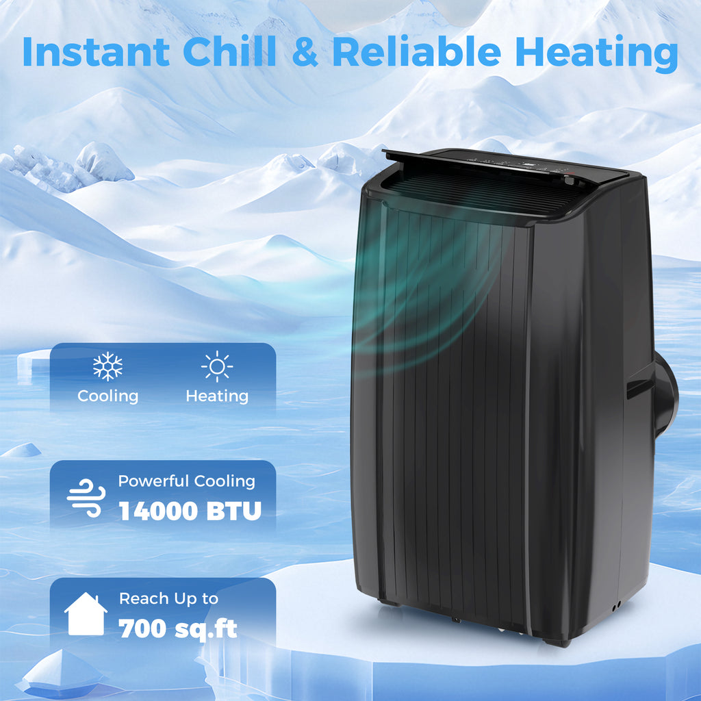 14000 BTU 5-in-1 Portable Air Conditioner with Cool, Heat, Dehumidifier, Fan, Sleep, WiFi Voice Control, Black
