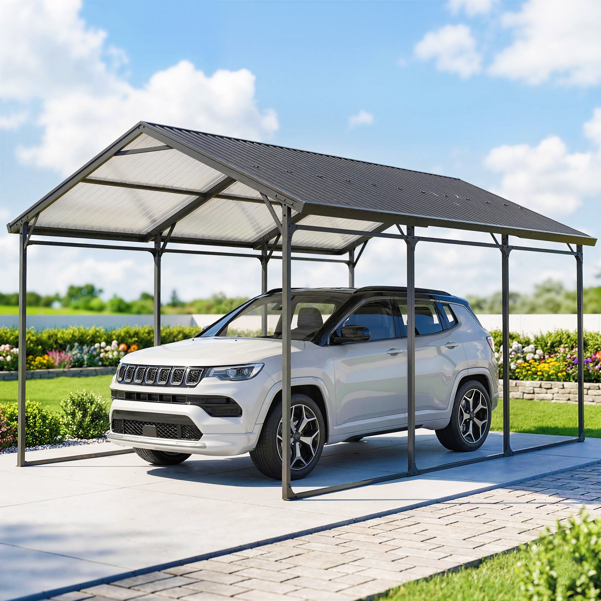 10 x 15ft Metal Carport, Heavy-Duty Carport Canopy with Reinforced Steel Frame & Roof, All-Weather Protection