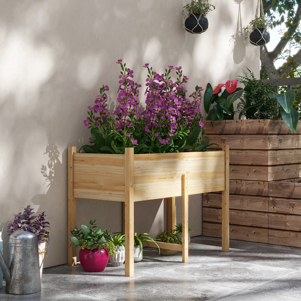 Wooden Raised Planter Box with Drain Holes for Vegetables, Flowers, Outdoor Garden Bed, 45.3x21.7x31.5inch, Natural