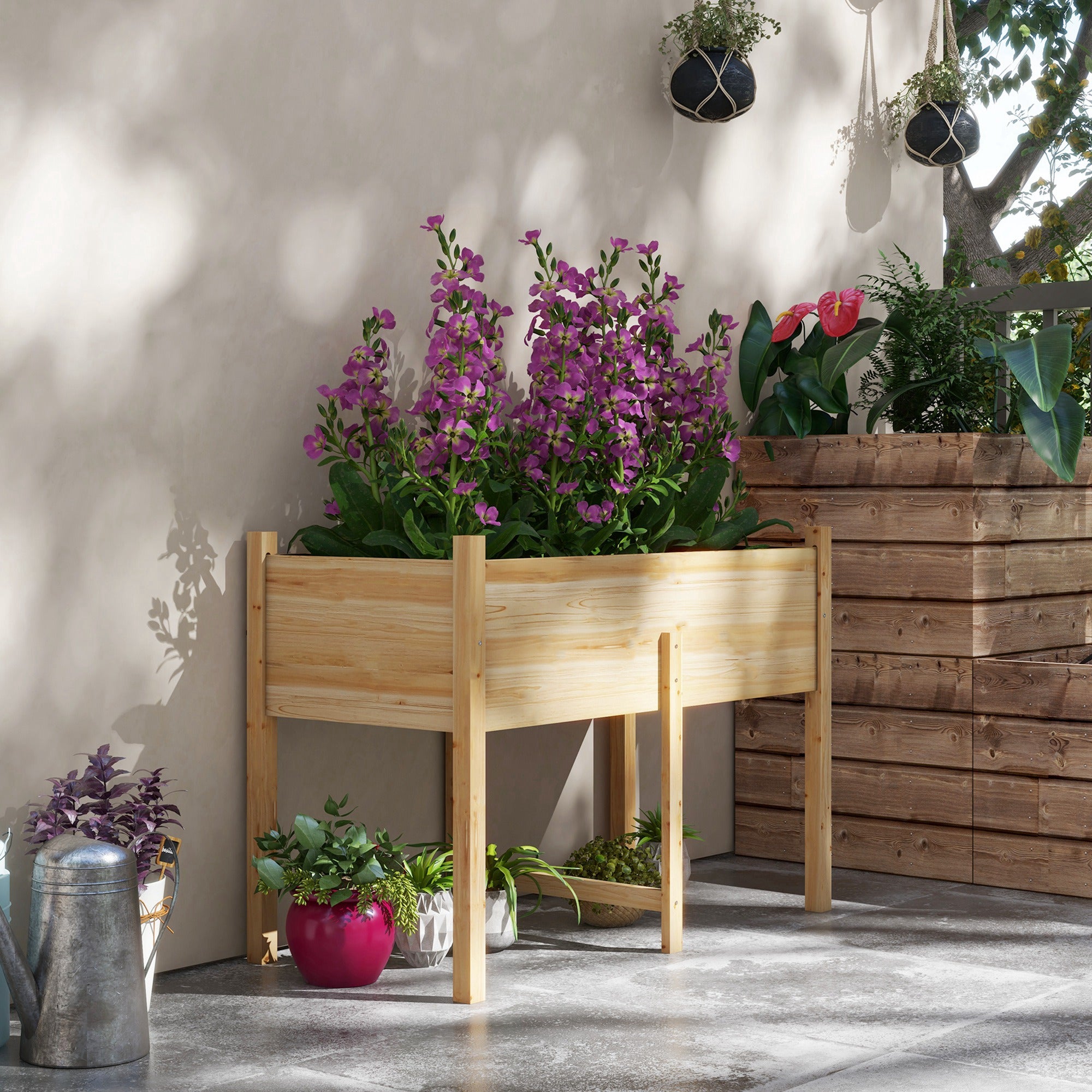 Wooden Raised Planter Box with Drain Holes for Vegetables, Flowers, Outdoor Garden Bed, 45.3x21.7x31.5inch, Natural