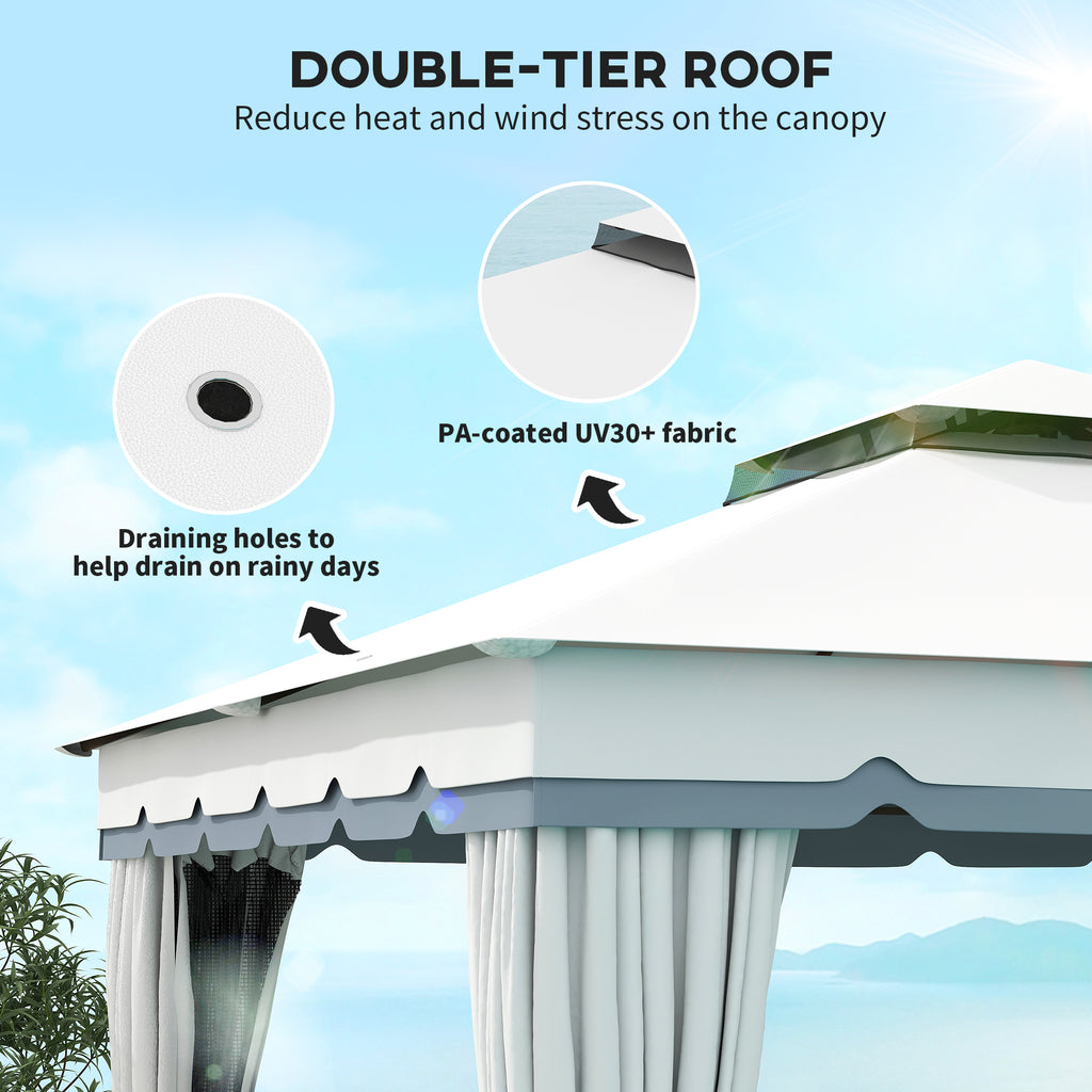 10' x 12' Double Roof Patio Gazebo Canopy, Outdoor Gazebo Shelter with Netting & Curtains, for Garden, Lawn and Deck