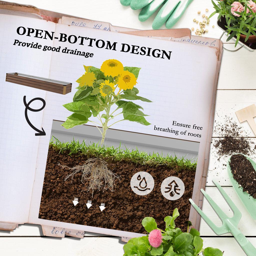 8'x2'x1' Galvanized Raised Bed, Large Elevated Planter Box for Growing Flowers, Herbs and Vegetables, Dark Brown