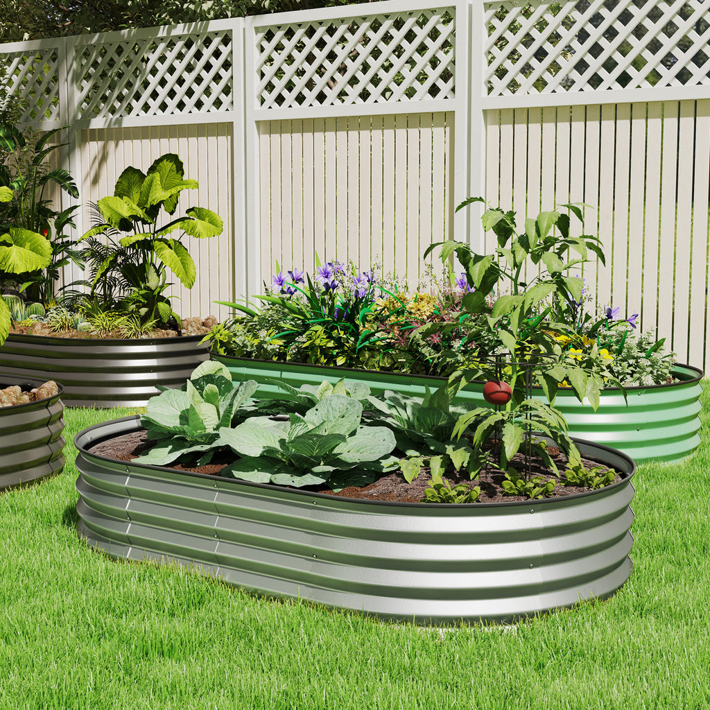 5' x 3' x 1' Large Outdoor Planter Box, Galvanized Raised Garden Bed with Metal Plant Stake, Silver