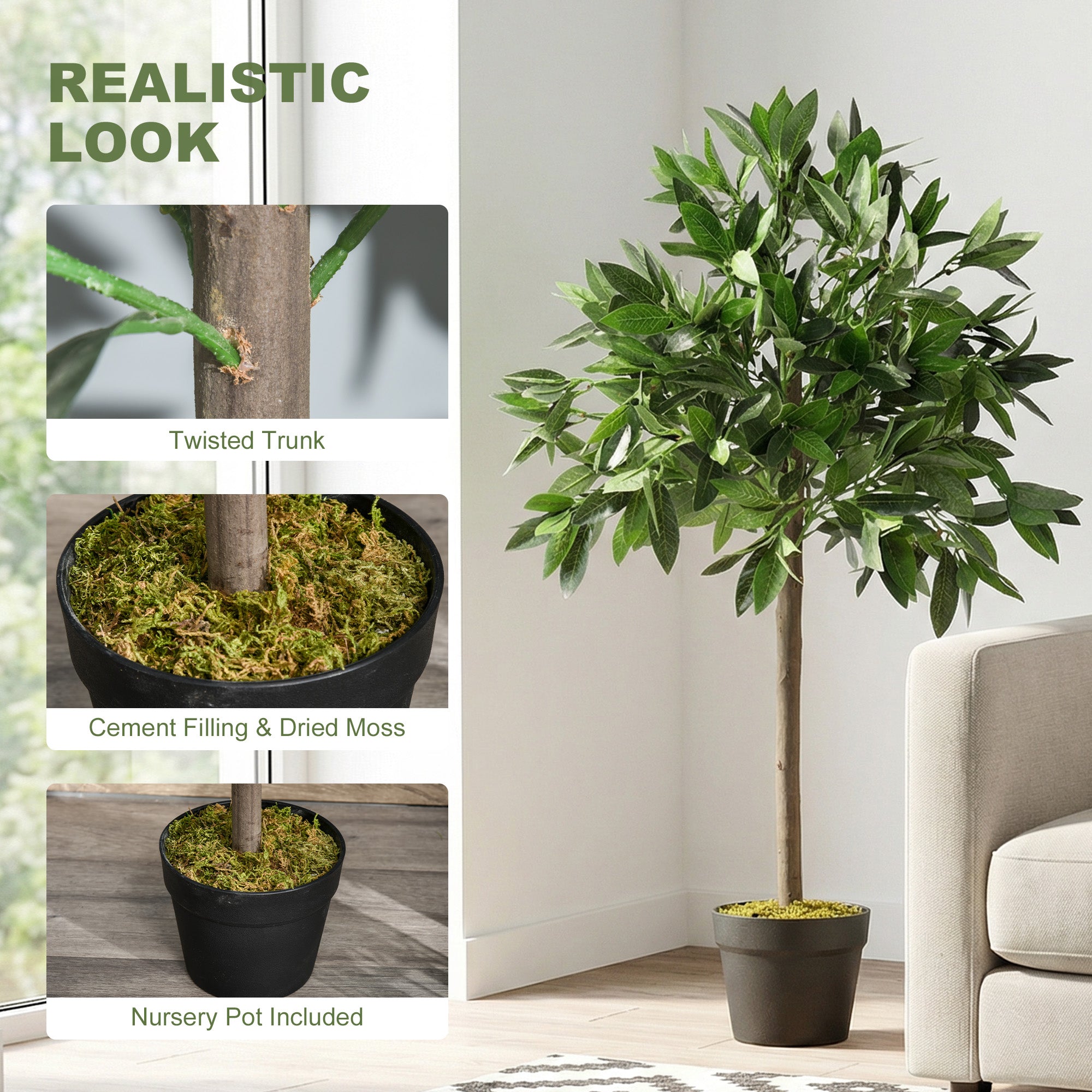 3FT Artificial Laurel Tree Set of 2, Lifelike Fake Plant with 564 Leaves, Potted Fake Plant for Home Office Decor, Green