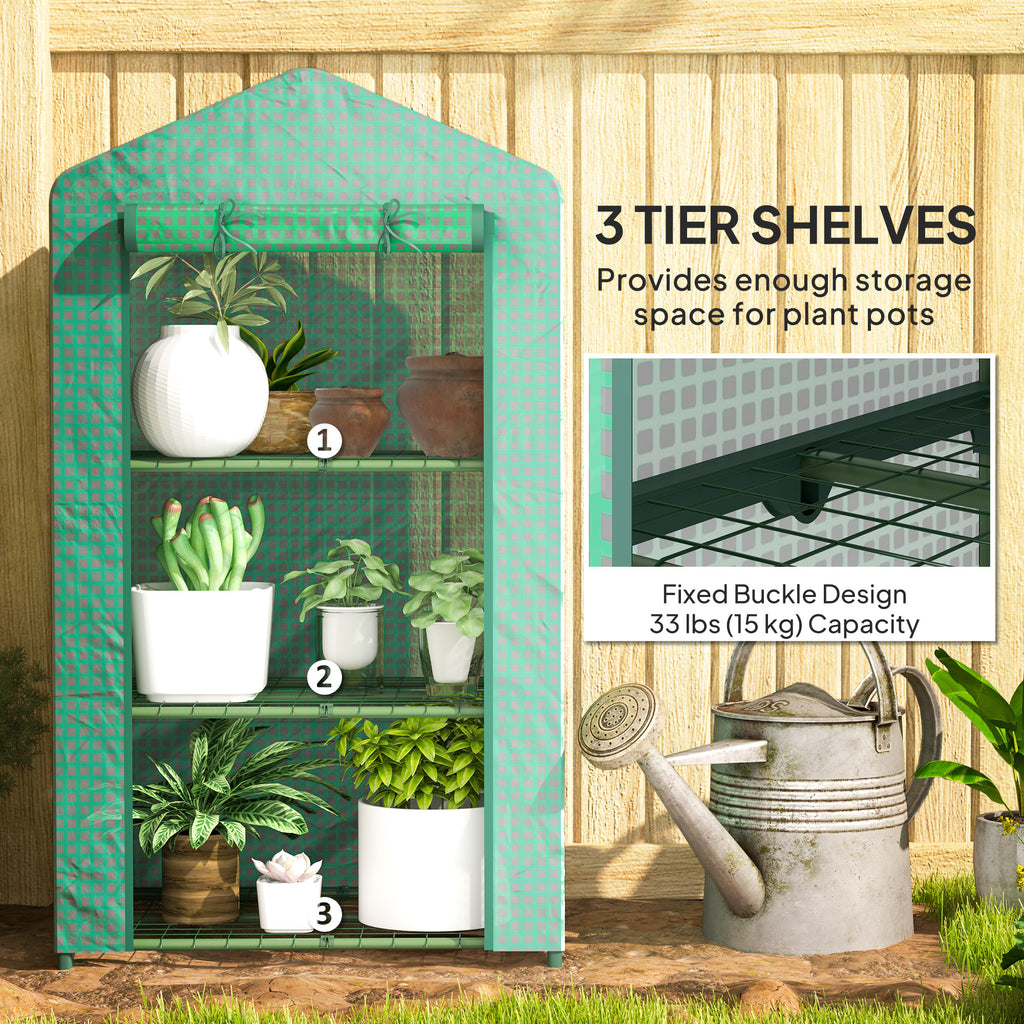 3 Tier Mini Greenhouse, Portable Flower Stand with Shelf Clips, Indoor Greenhouse with Steel Frame, Green