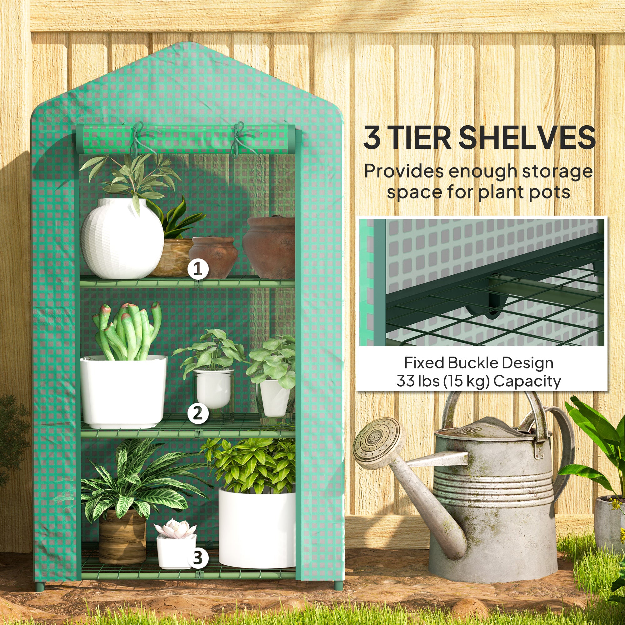 3 Tier Mini Greenhouse, Portable Flower Stand with Shelf Clips, Indoor Greenhouse with Steel Frame, Green