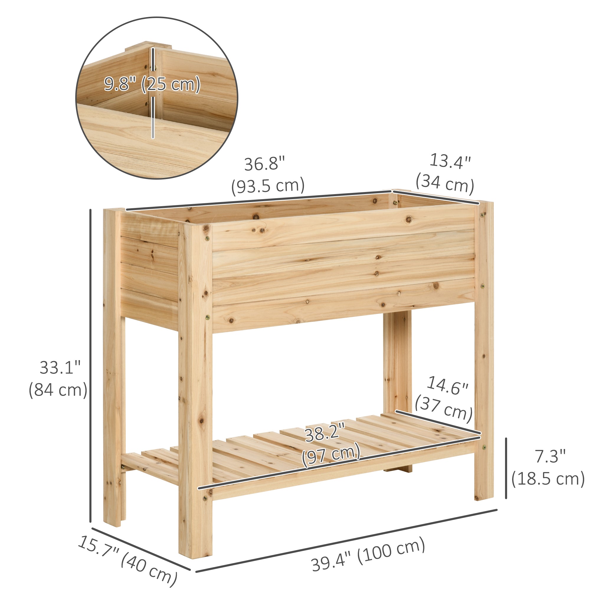 Raised Garden Bed with Legs, Elevated Box Planter with Storage Shelf, Bed Liner for Backyard Patio, Natural Wood