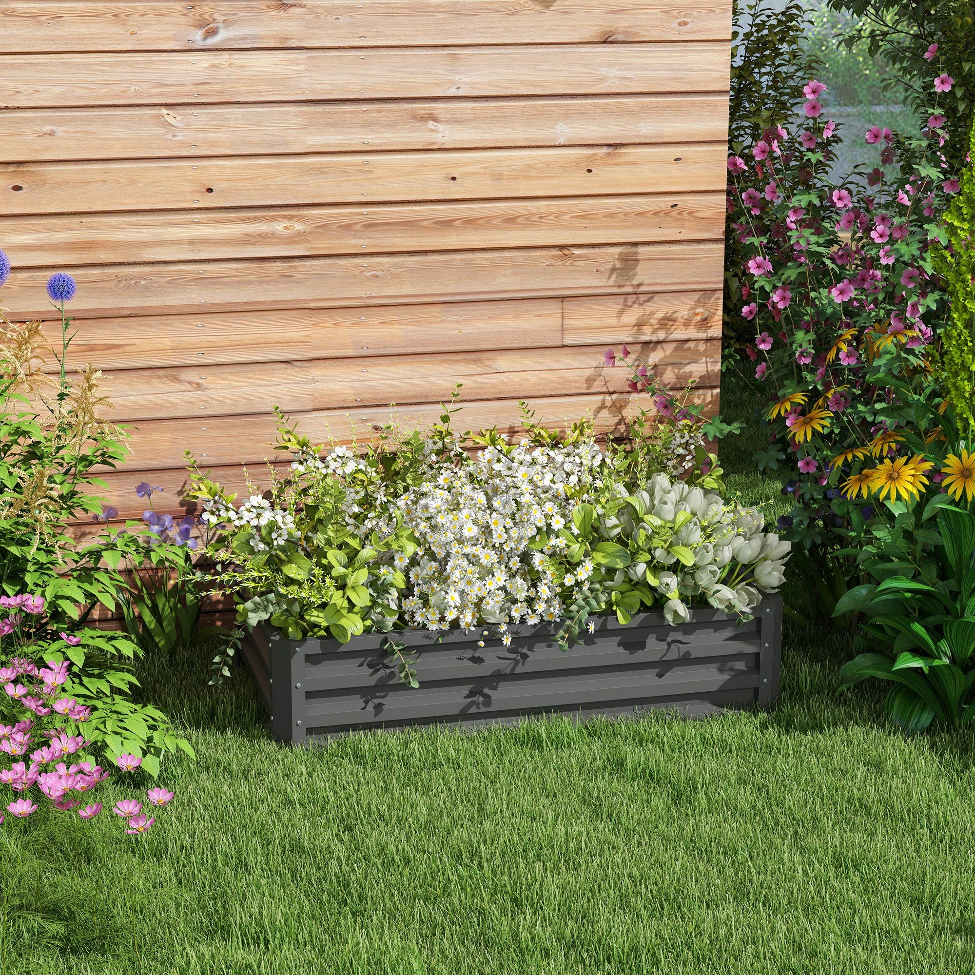 Galvanized Raised Garden Bed, Outdoor Planter Box for Vegetables, Flowers, Herbs, 4' x 2' x 1', Light Grey
