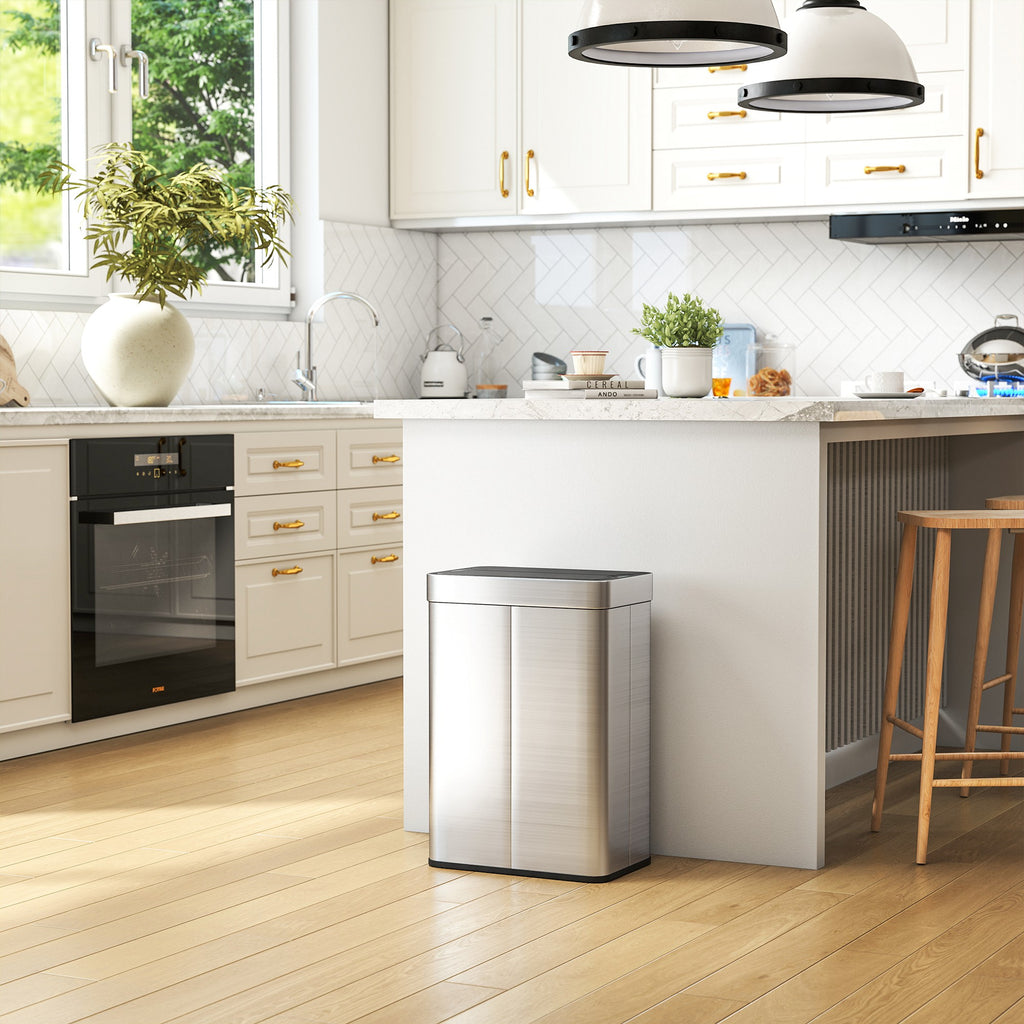 14.5 Gal (55 L) Sensor Can, Garbage Can with Soft-Close Butterfly Lid, Fingerprint-Proof Stainless Steel, Silver