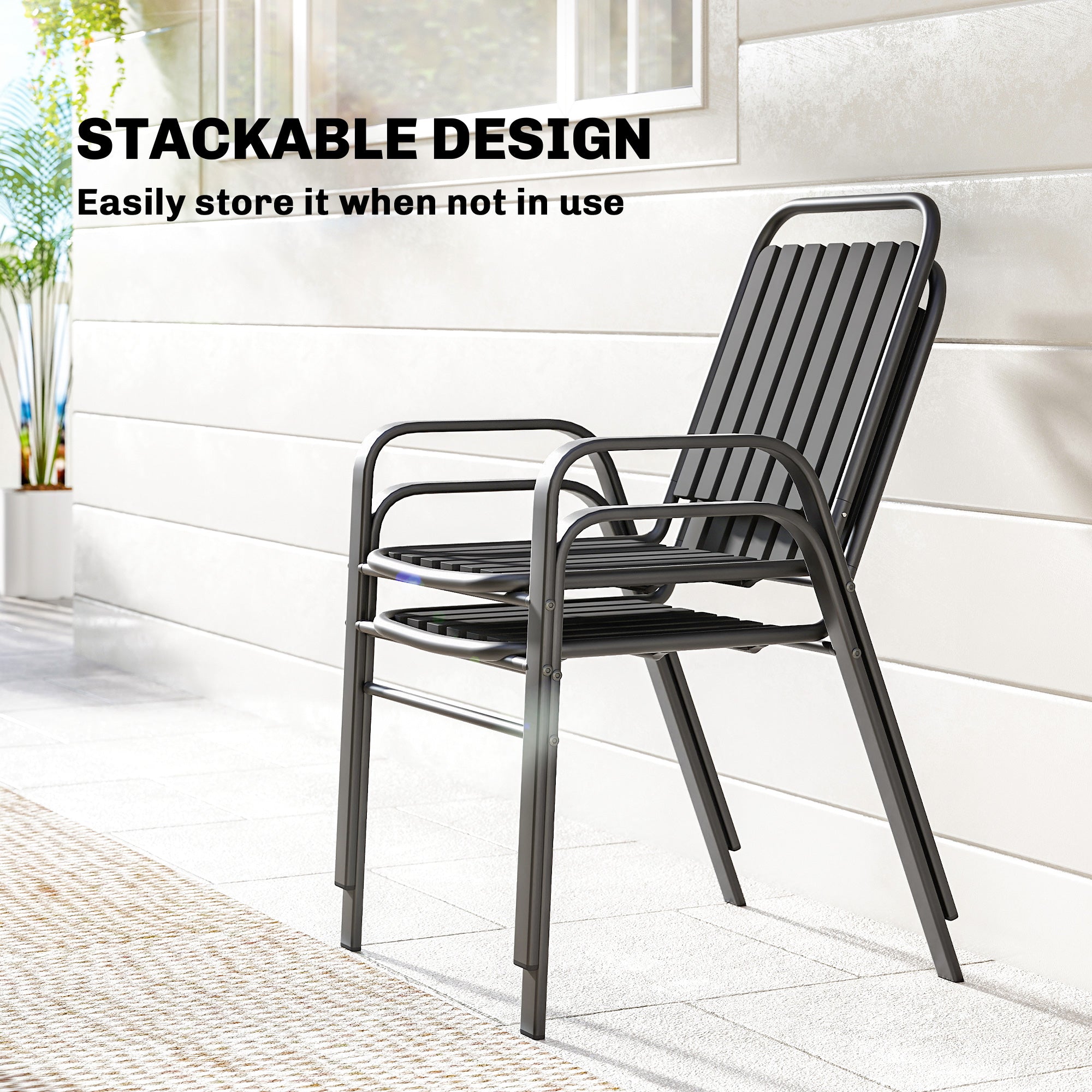 Stackable Outdoor Dining Chairs Set of 2, for Patio, Balcony, Deck, Garden, Black