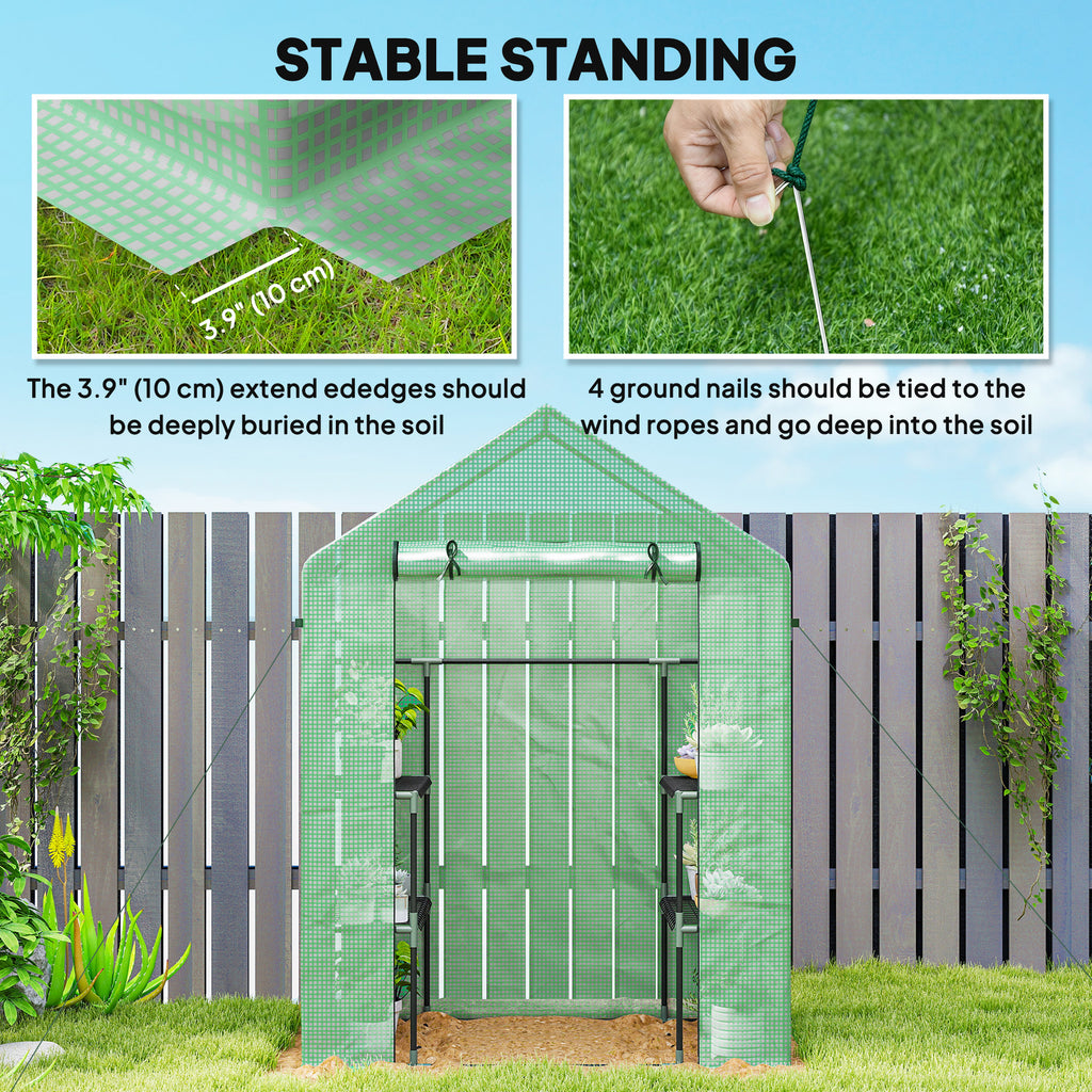 3-Tier Mini Greenhouse, Walk-in Greenhouse, Garden Hot House with 4 Shelves, Roll-Up Door and Weatherized Cover, 56" x 29" x 77", Dark Green
