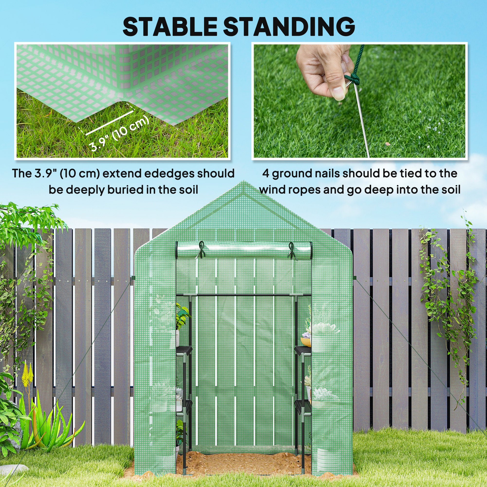3-Tier Mini Greenhouse, Walk-in Greenhouse, Garden Hot House with 4 Shelves, Roll-Up Door and Weatherized Cover, 56" x 29" x 77", Dark Green