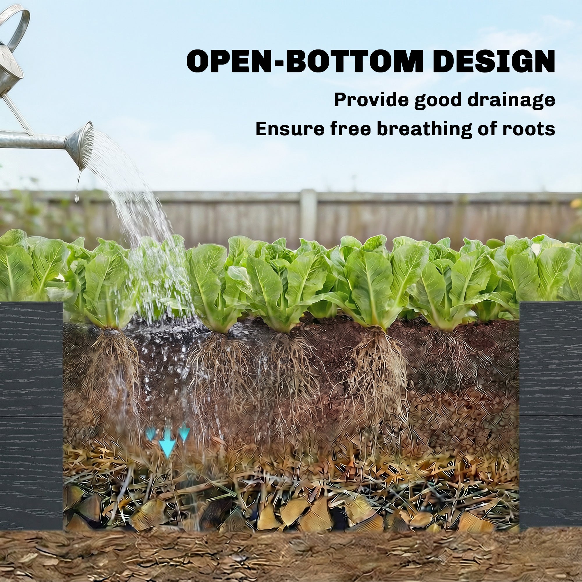 Vinyl Raised Garden Bed Kit, 6.5 x 2 x 1ft Elevated Garden Box with Divider and Open Bottom, Grey Wood Effect