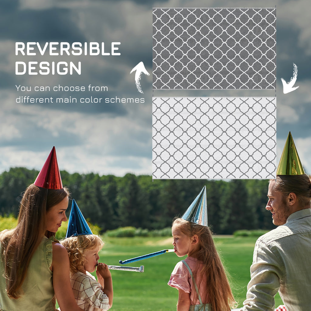 Waterproof  Outdoor Rug, 6' x 9' RV Rug Reversible Mat for Backyard, Deck, Picnic, Beach, Camping, Grey & White Net