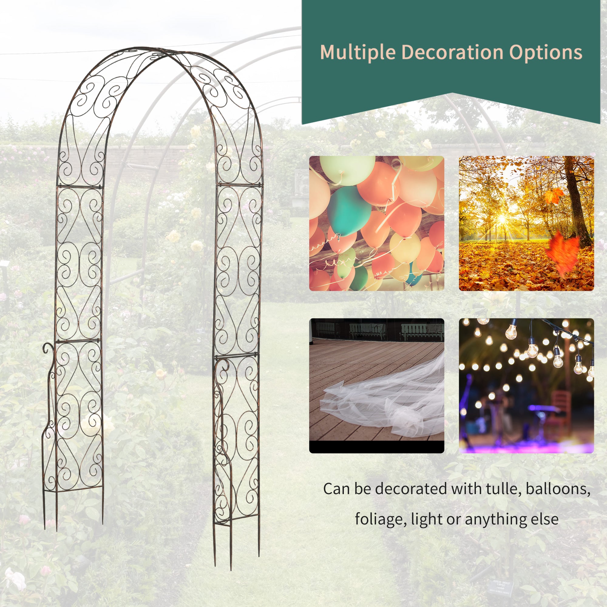7.5ft Garden Metal Arch Outdoor Walkway Arbor for Decorative Climbing Vine Plants Party Wedding Ceremony Decoration Accessories Black