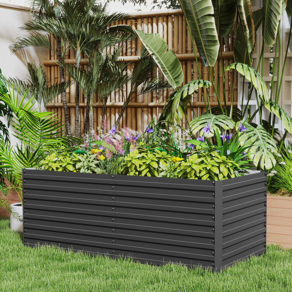 5' x 3' x 2' Raised Garden Bed, Galvanized Planter Box for Growing Flowers, Herbs and Vegetables, Dark Grey