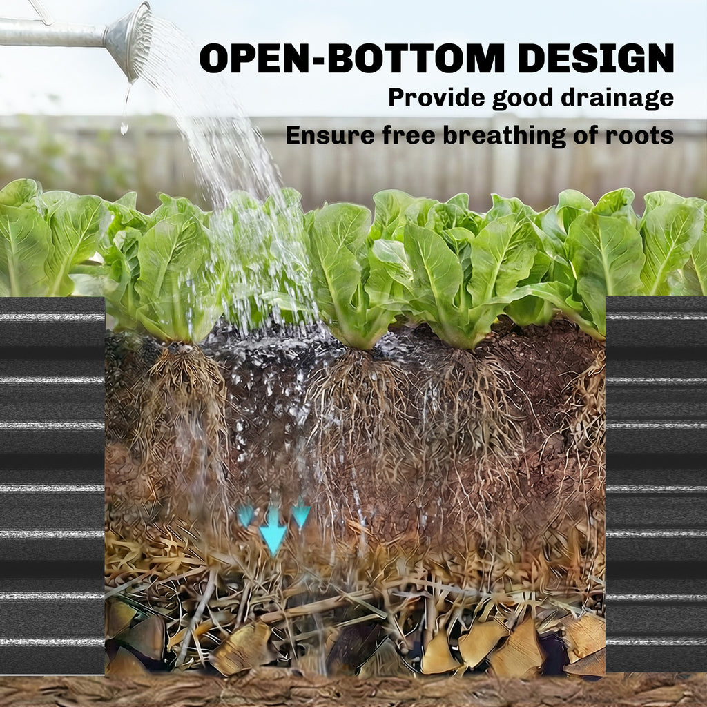 12 x 4 x 1ft Galvanized Raised Garden Bed, Reinforced Outdoor Planter Box with Open Bottom, Dark Grey