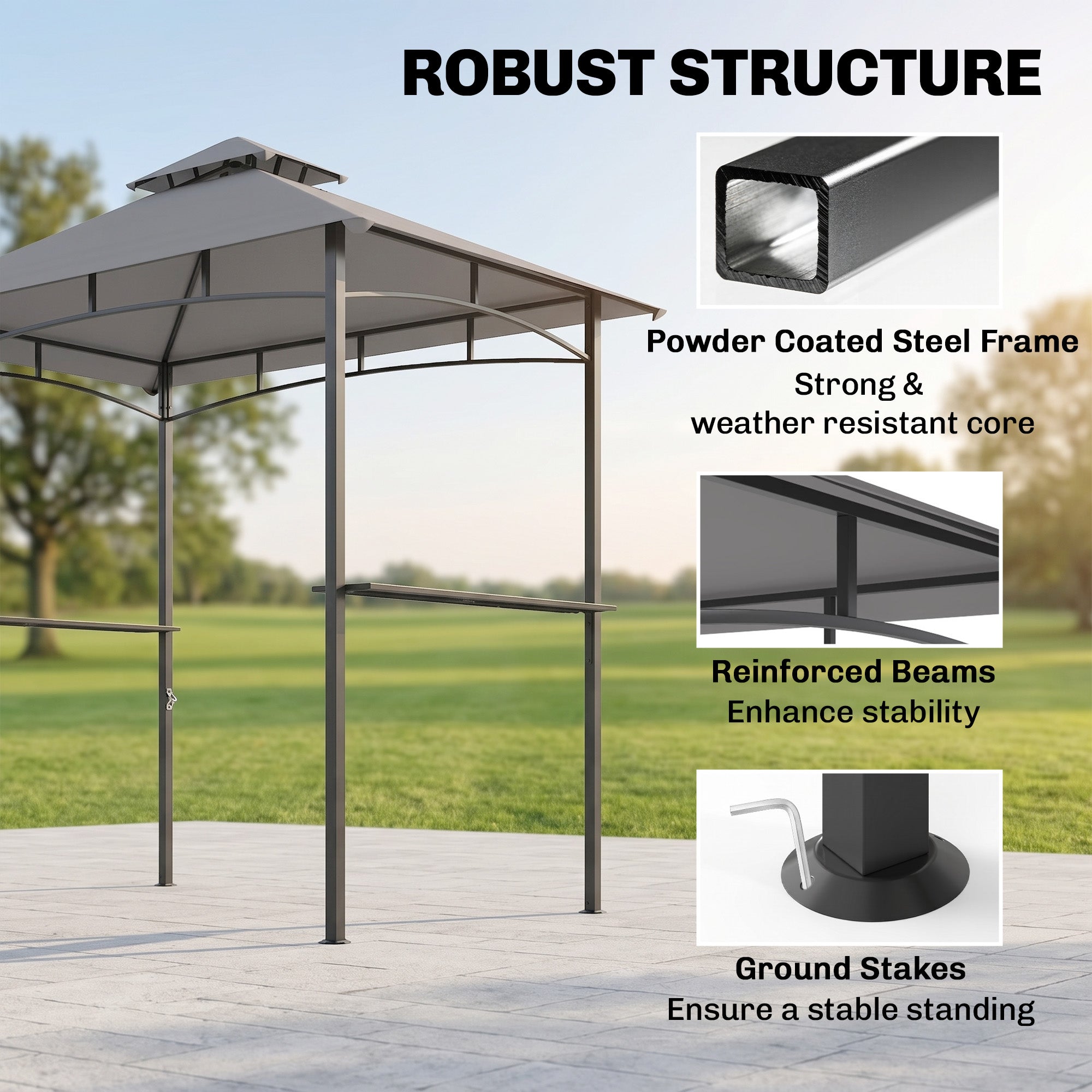 8' x 5' BBQ Grill Gazebo Tent with Double Tiered Canopy for Outdoor Sun Shade, Grey