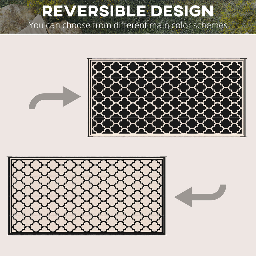 Reversible Outdoor RV Rug, 9' x 18' Patio Floor Mat, Plastic Straw Rug for Backyard, Deck, Picnic, Beach, Camping, Black and Beige