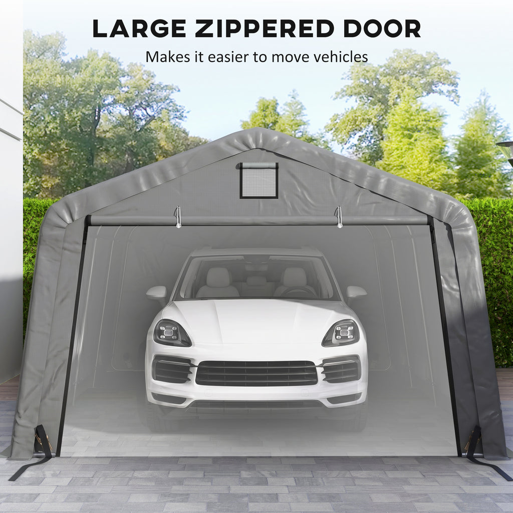 12' x 20' Portable Garage, Heavy Duty Carport Canopy with Ventilation Windows and Large Roll-up Door, Light Grey
