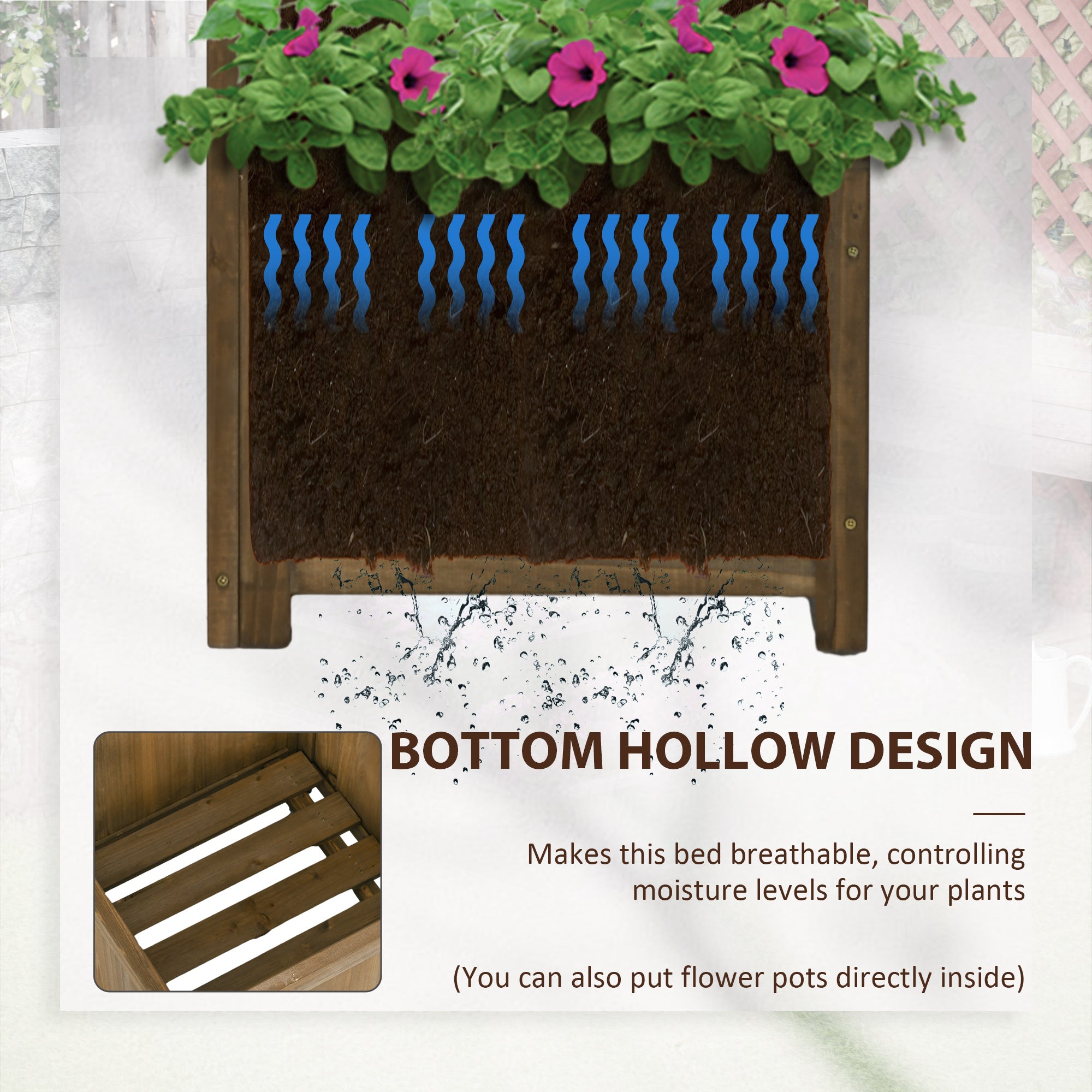 Raised Garden Bed Wood Planter with Trellis for Vine Climbing, 16" x 16" x 57", Carbonized